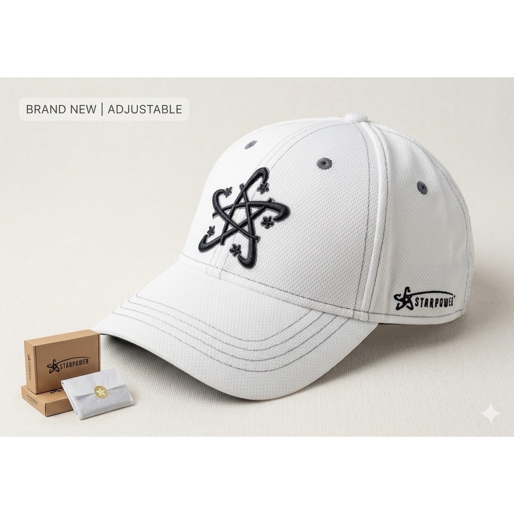 NEW StarPower‎ White Adjustable Baseball Cap Atomic Logo Embroidered Unisex